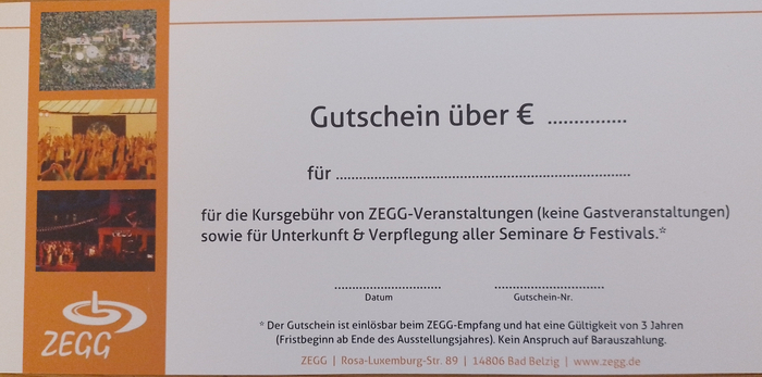 Wertgutscheine für ZEGG-Veranstaltungen verschenken